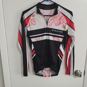 Women's Floral Cycling Jersey - Black and Red